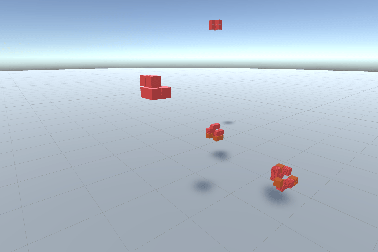 Multicolored cubes float and oscillate in space