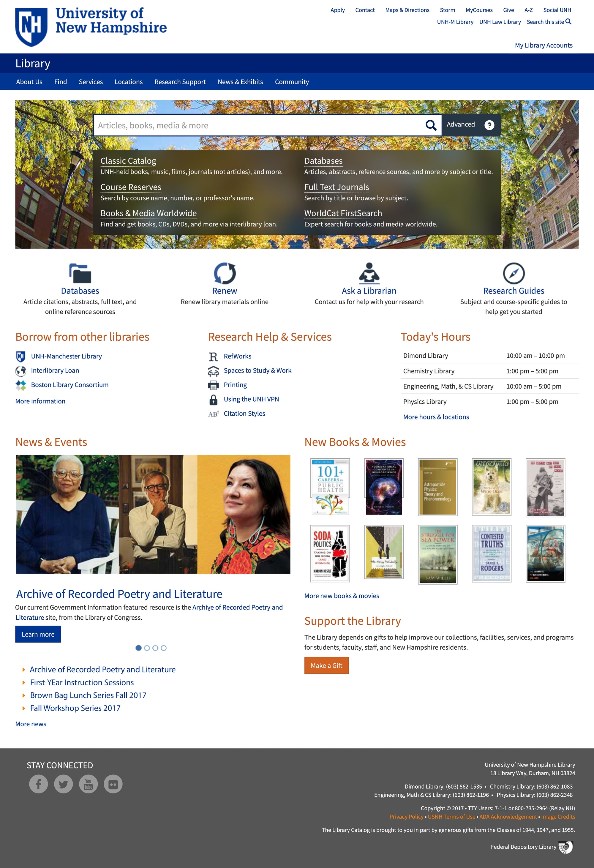 University of New Hampshire Library home page