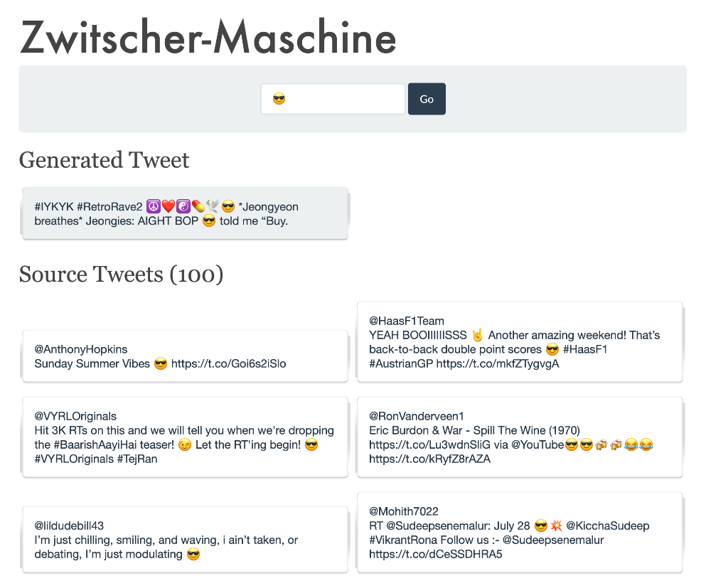 Zwitscher-Maschine / Twittering Machine search results for the sunglasses emoji