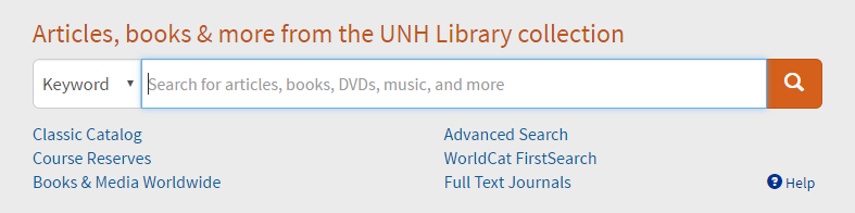 Gray search box without tabs, but with a drop-down menu and Help link