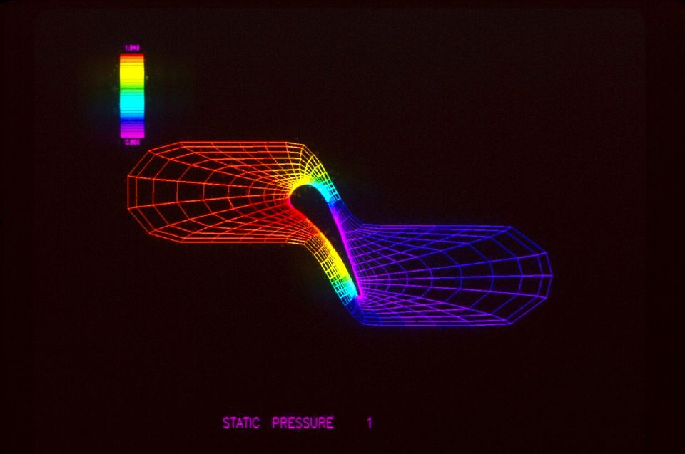 A virtual visualization shows two half circle, the first up higher than the second, joining in the center through a rectangular shape. The entire object contains lines that resemble netting. The text at the bottom reads "Static Pressure".