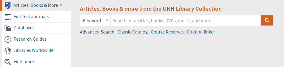 Gray search box with six tabs and drop-down menu