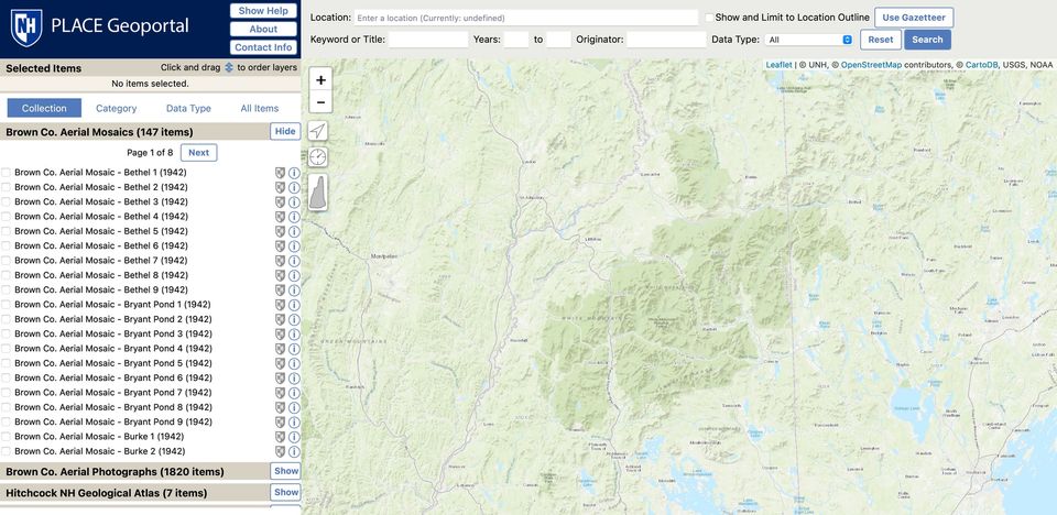 Screenshot of UNH PLACE, a geospatial search interface